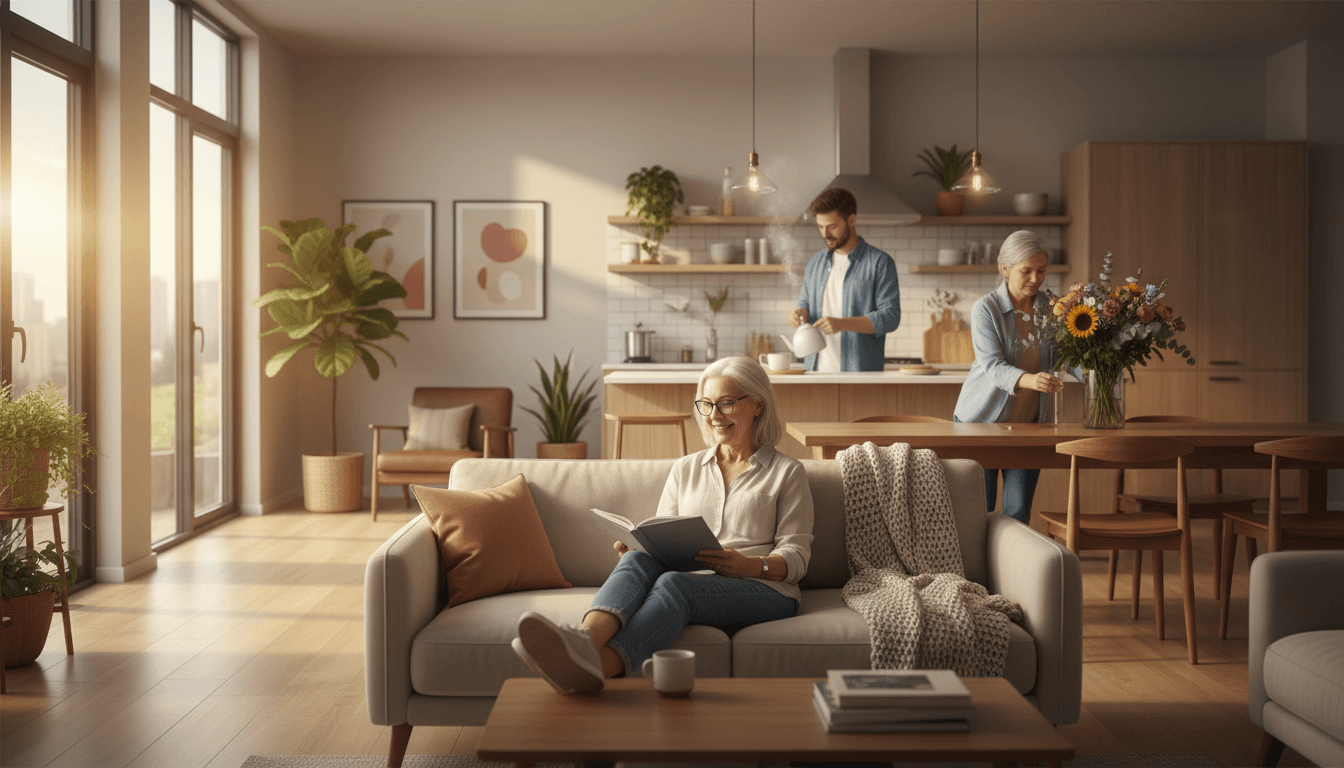 Residents enjoying shared living space